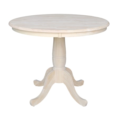 International Concepts Round 36 in Round Top Pedestal Table, 28.9 inH, Unfinished, 36 W, 36 L, 29.1 in H, Wood, Unfinished K-36RT